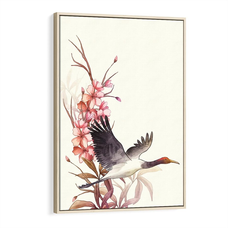 Obraz w ramie 70x100 - Szept Japonii - japońska sztuka, ptak - rama drewno