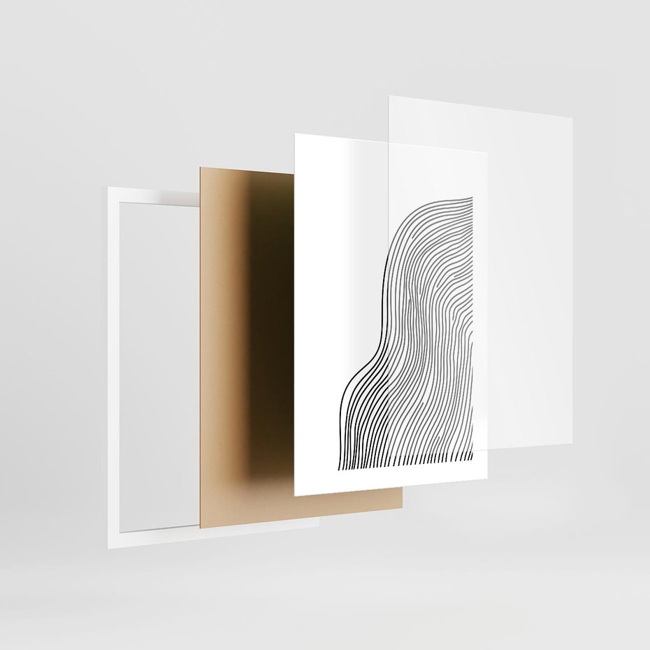 Plakat w ramie 30x40 - Refrakcje Przestrzeni - mnimalistyczna forma, czarne linie - rama biała