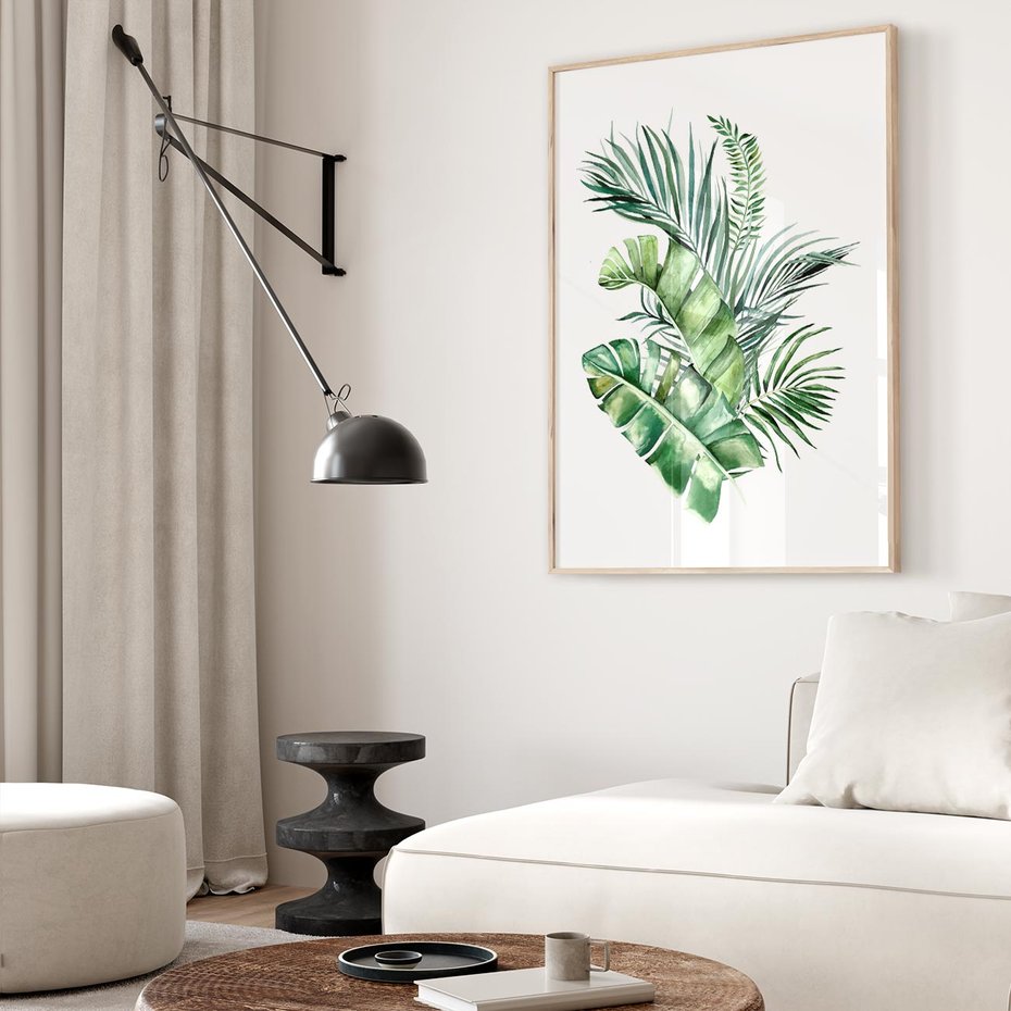 Plakat w ramie 40x50 - Piękno Złotej Rośliny - złote, liście - rama drewno