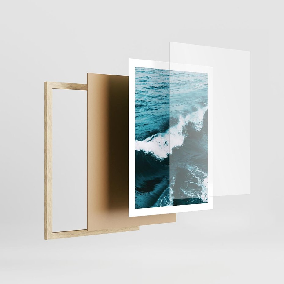 Plakat w ramie 50x70 - Wibracje Oceanu - turkusowy ocean, fale - rama drewno