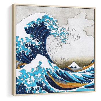 Obraz w ramie 80x80 - Wzburzone Morze - wielka fala w kaganawie, Hokusai - rama drewno