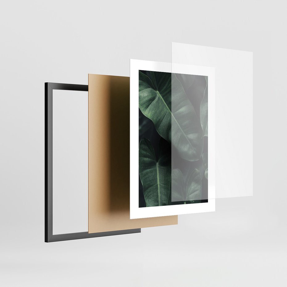 Zestaw obrazy w ramie 50x70 galeria - Monstera, liście, tło, tropikalne - rama czarna