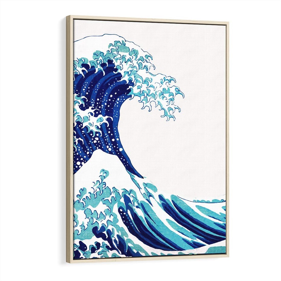 Obraz w ramie 80x120 - Fala Japandi - wielka fala w Kaganawie, obraz Hokusai - rama drewno