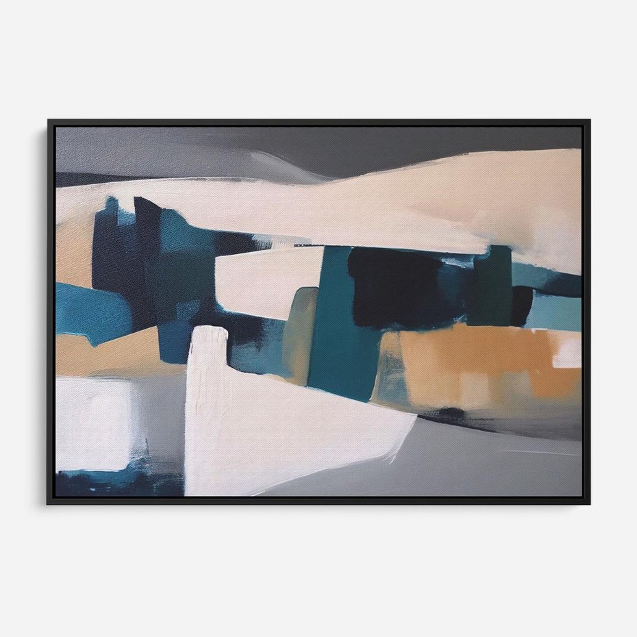 Obraz w ramie 70x50 - Turkusowe Maźnięcia - obraz, abstrakcja - rama czarna