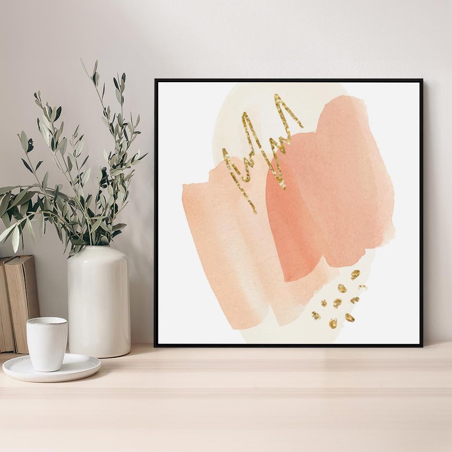 Obraz w ramie 50x50 - Rozbijające Plamy - abstrakcyjne akwarelowe plamy, minimalizm - rama czarna