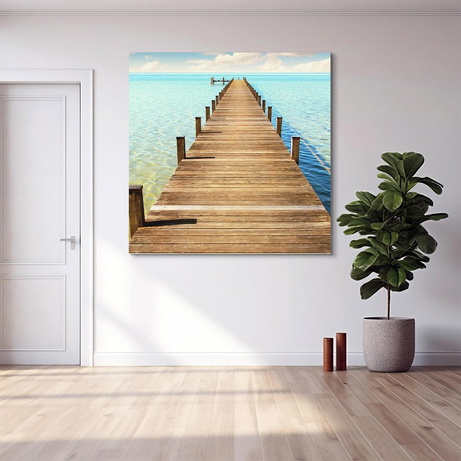 Obraz na płótnie 40x40 - Pomost nad morską przestrzenią - pomost, morze