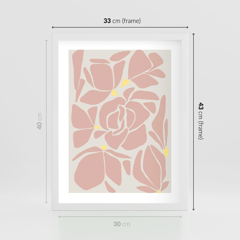 Plakat w ramie 30x40 - Rozplątane Akwarelowe Formy - abstrakcyjne boho kwiaty, kompozycja - rama biała