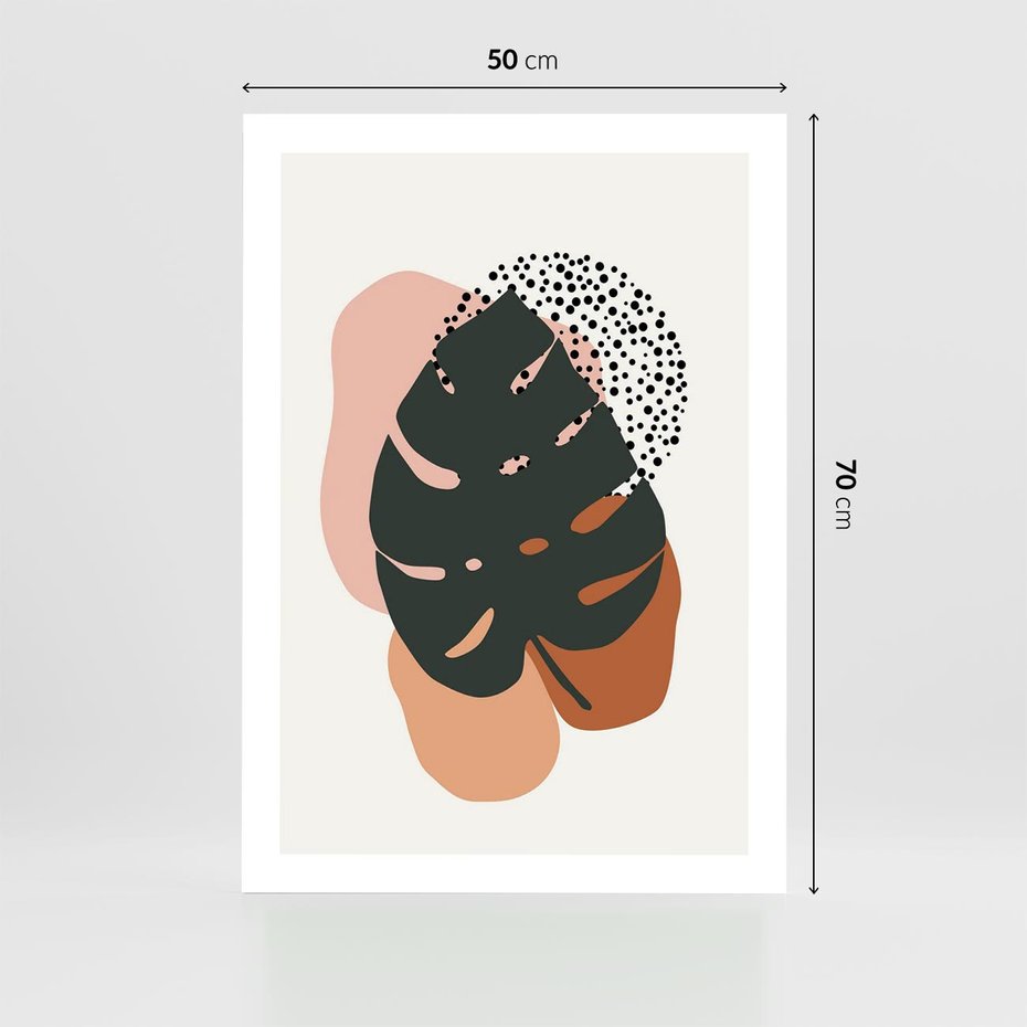 Plakat bez ramy 50x70 - Minimalizm w Liściach Monstery: Plamy i Kropki - minimalizm, monstera plamy
