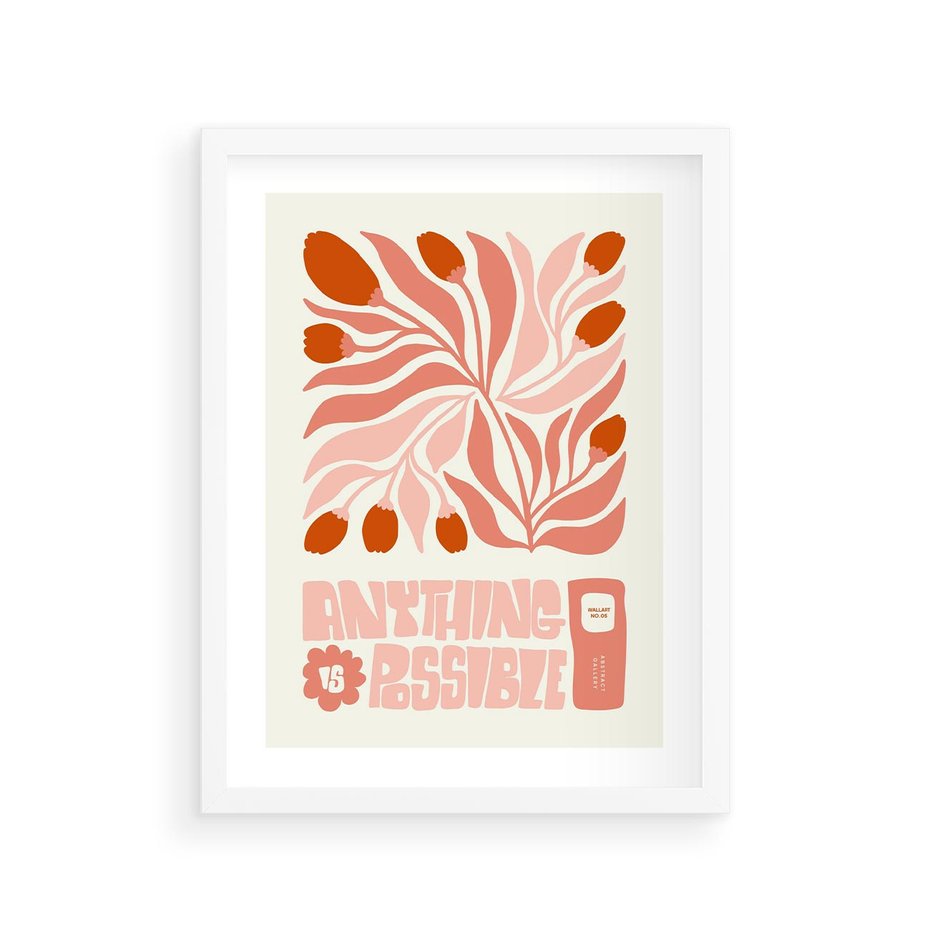 Plakat w ramie 30x40 - Migotliwa Euforia - kompozycja w łososiowym kolorze, kwiaty - rama biała