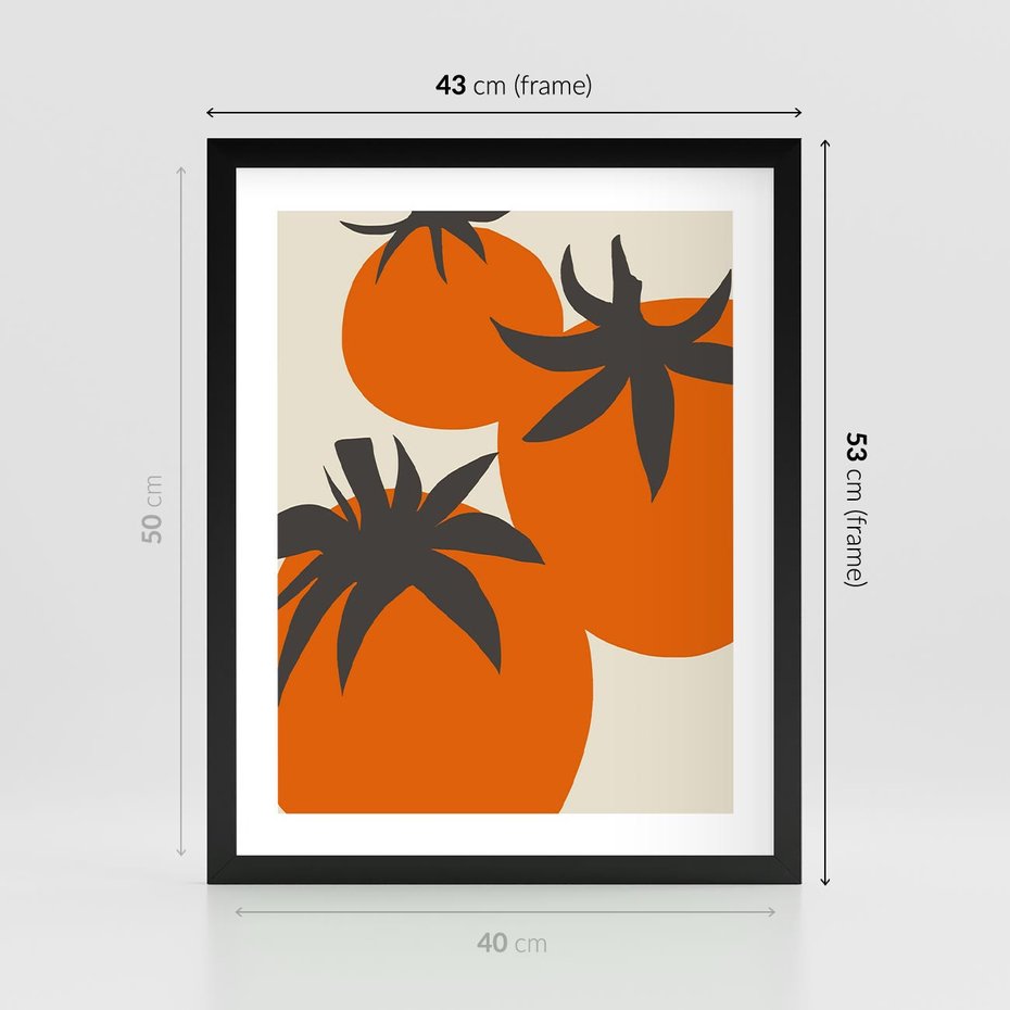 Plakat w ramie 40x50 - Jadalne Kształty - nowoczesny plakat do kuchni, pomidory - rama czarna
