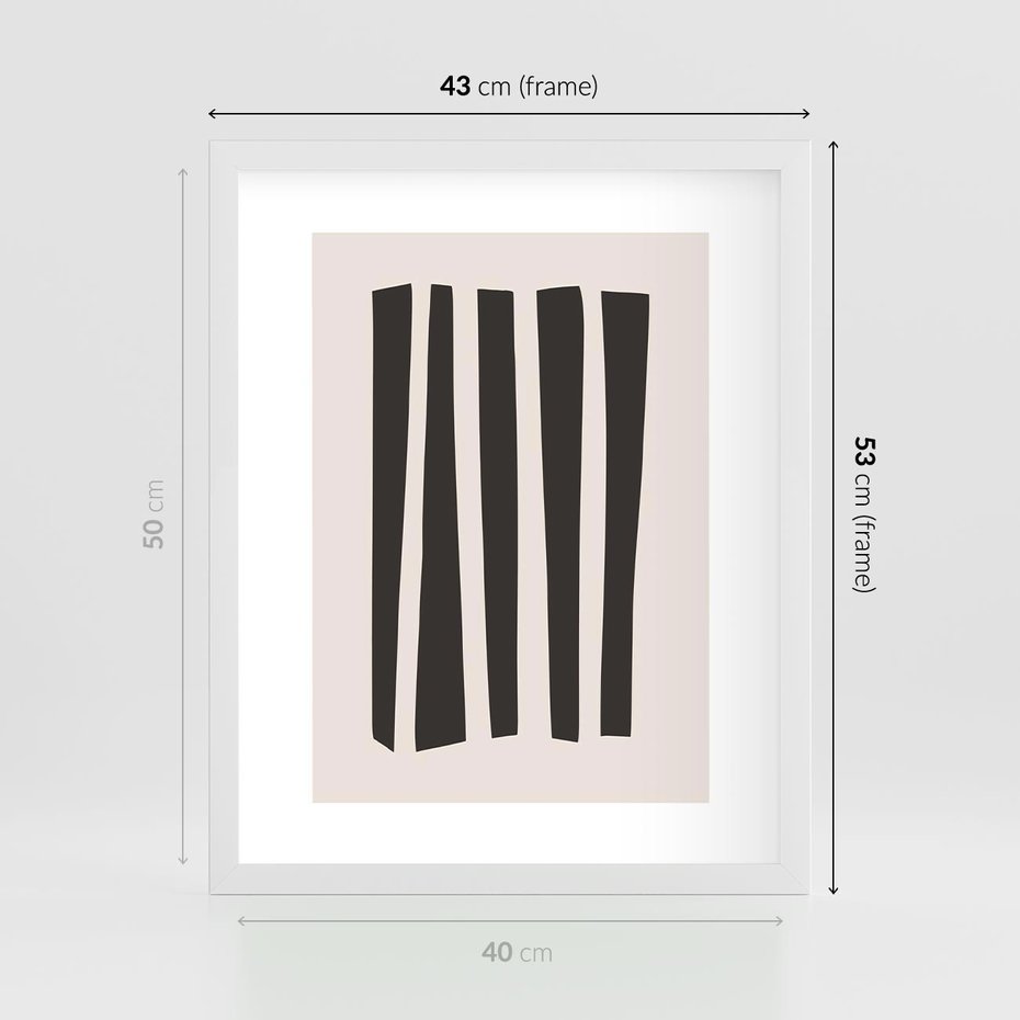 Plakat w ramie 40x50 - Migotliwa Transformacja Form - minimalizm, czarne pasy - rama biała
