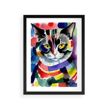 Plakat w ramie 30x40 - Koci Przyjaciel - abstrakcyjny obraz, akwarela - rama czarna