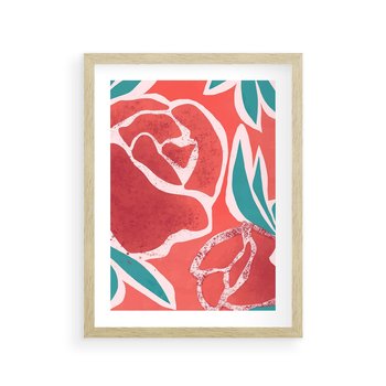 Plakat w ramie 30x40 - Rozkwitające Kształty - nowoczesny plakat, abstrakcyjne róże - rama drewno