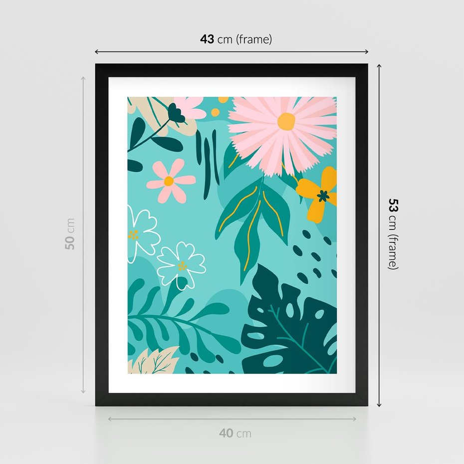 Plakat w ramie 40x50 - Kwiatowe Wibracje - pastelowa kompozycja, kwiaty - rama czarna