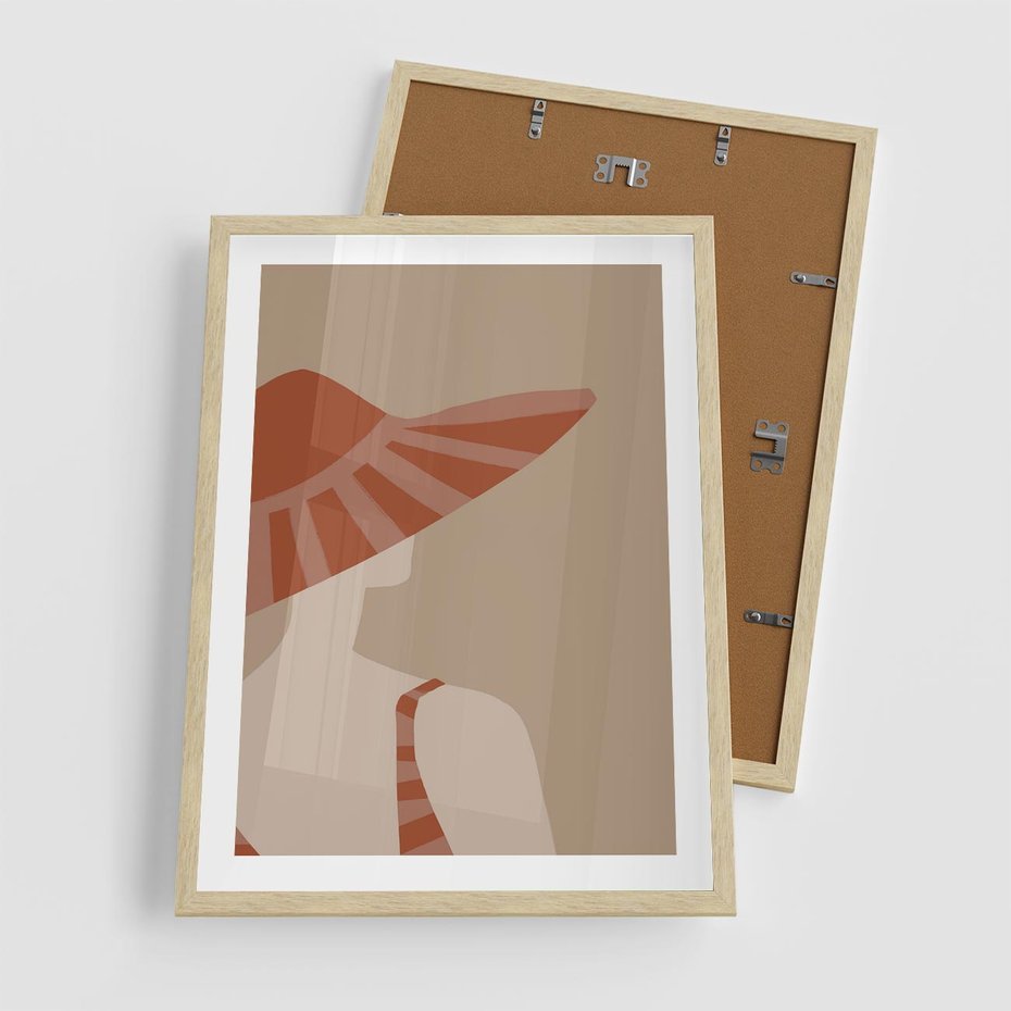 Plakat w ramie 50x70 - Kobiecy Portret - plakat retro, kobieta w kapeluszu - rama drewno