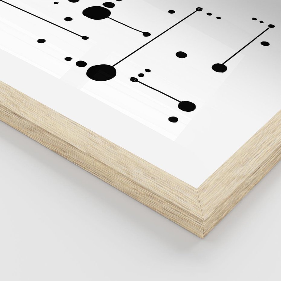 Plakat w ramie 50x70 - Nocne Zawirowania - abstrakcyjny plakat, czarne kropki i kreski - rama drewno