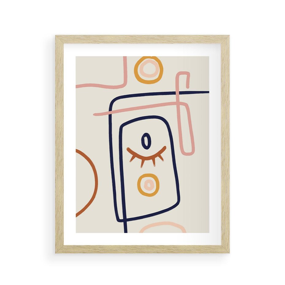 Plakat w ramie 40x50 - Manifestacje Dziwności - abstrakcja w stylu picasso, beżowe tło - rama drewno