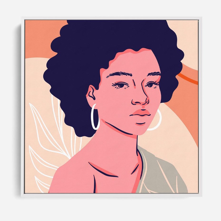 Obraz w ramie 80x80 - Kobiecy Kształt Świata - nowoczesny plakat, styl retro - rama biała