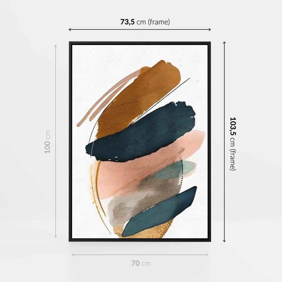 Obraz w ramie 70x100 - Migocące Impresje Przestrzeni - abstrakcyjny obraz, kolory ciepłe - rama czarna