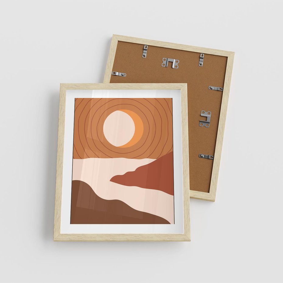 Plakat w ramie 40x50 - Sztuka Zachodu Słońca: Nowoczesna Sceneria - plakat, nowoczesna grafika - rama drewno