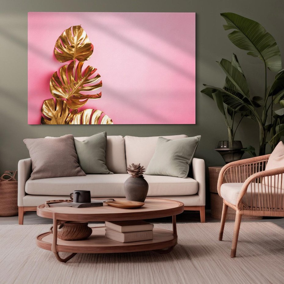 Obraz na płótnie 100x70 - Luksusowa Elegancja - złote, liście