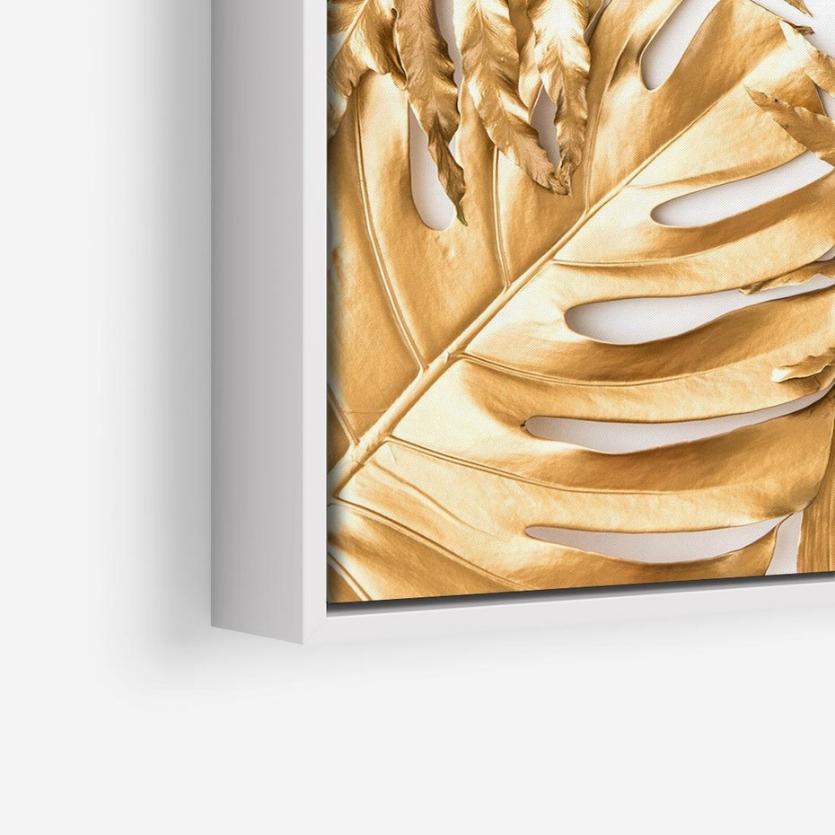 Obraz w ramie 80x80 - Monstera Złote Liście - monstera, złote - rama biała