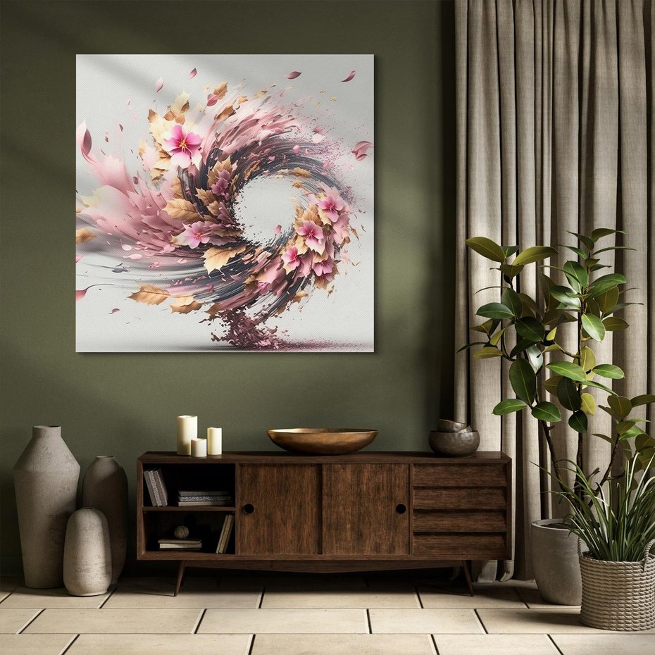 Obraz na płótnie 50x50 - Kwiatowy Wir - nowoczesna grafika komputerowa, wir z kwiatów