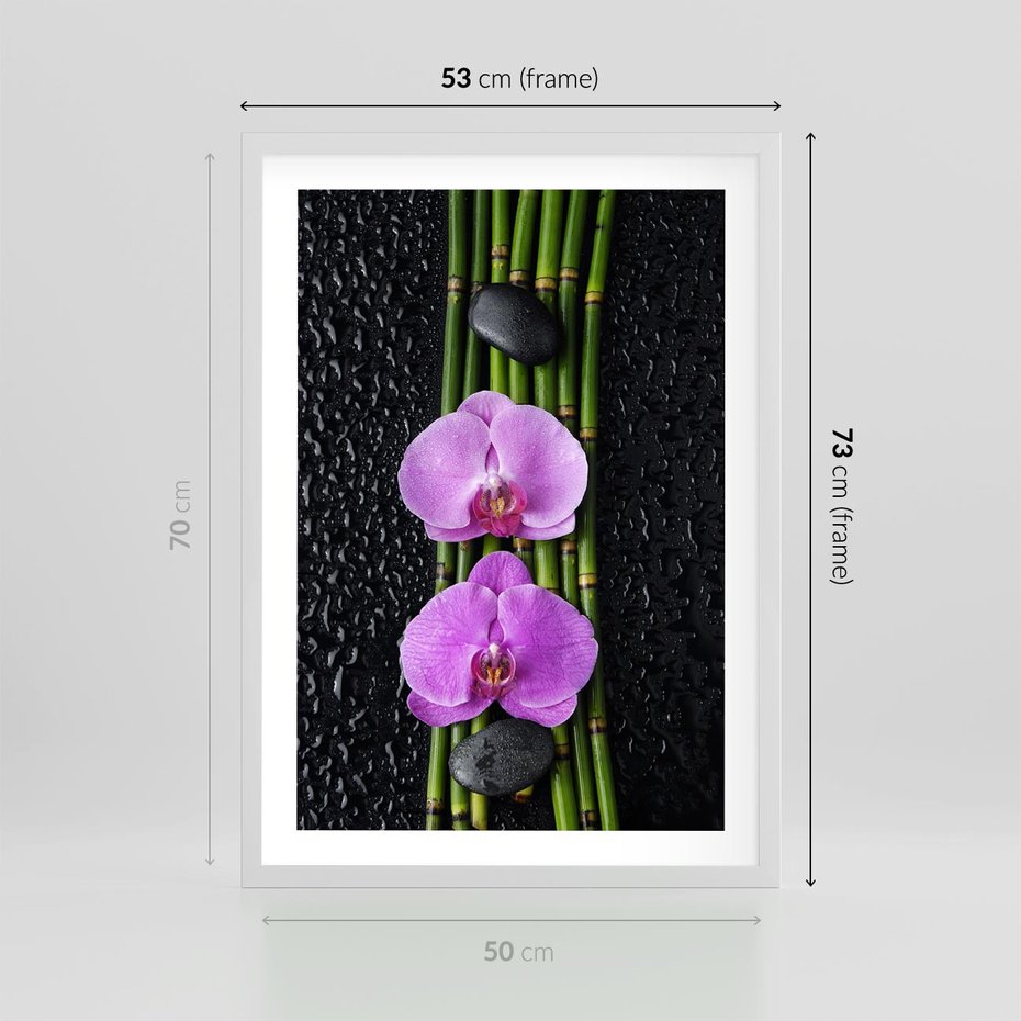Plakat w ramie 50x70 - Japońskie Spa w Otoczeniu Storczyków - storczyk, spa - rama biała