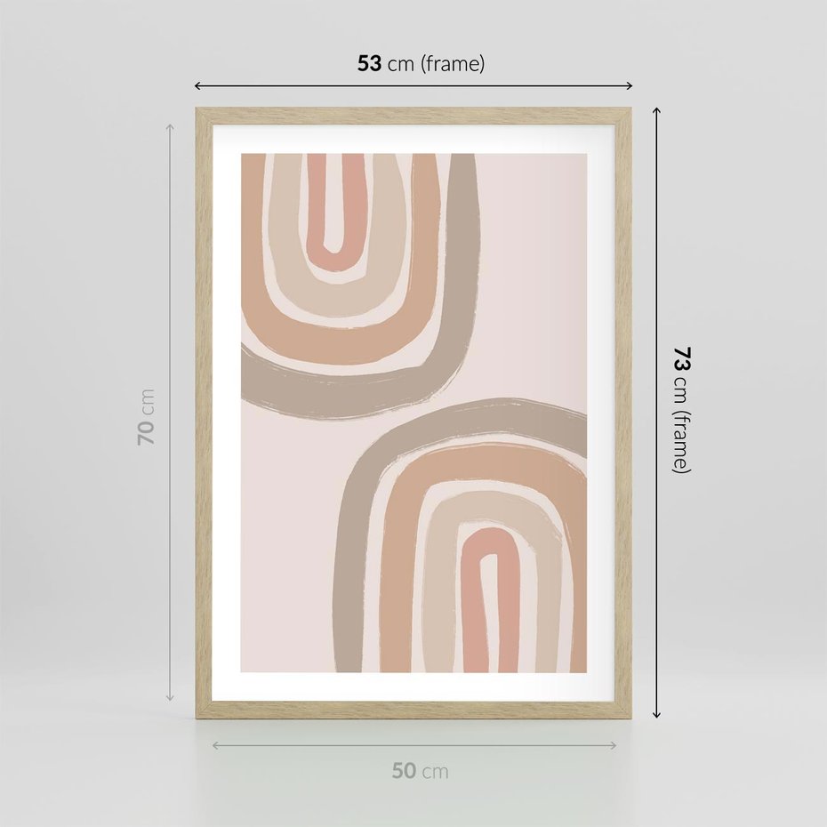 Plakat w ramie 50x70 - Migotliwe Tęczowe Przestrzenie - abstakcyjne tęcze, delikatne odcienie beżu - rama drewno