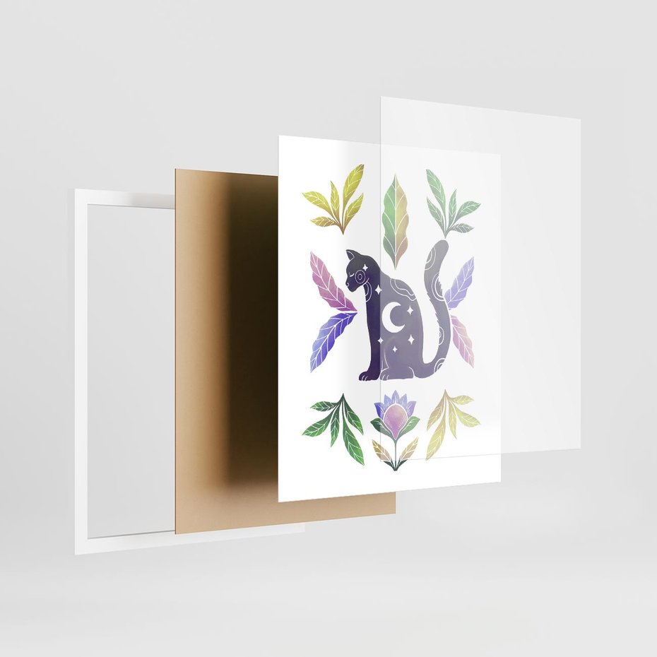 Plakat w ramie 40x50 - Migotliwa Przestrzeń - boho kot, plakat - rama biała