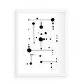 Plakat w ramie 50x70 - Nocne Zawirowania - abstrakcyjny plakat, czarne kropki i kreski - rama biała