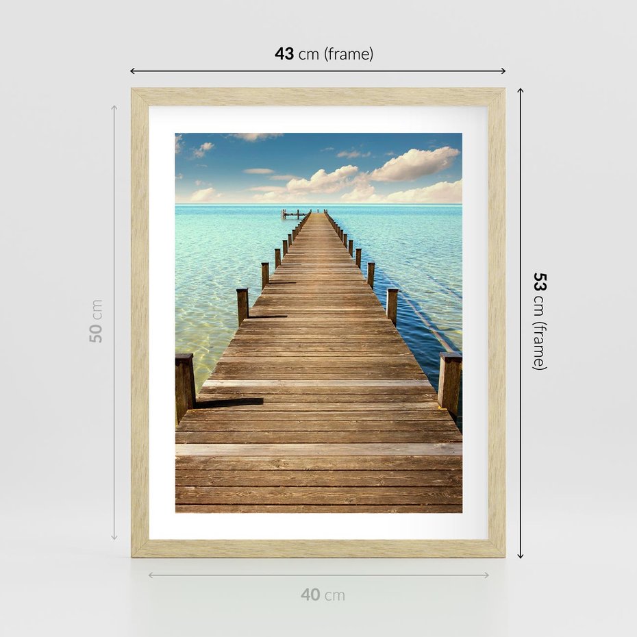Plakat w ramie 40x50 - Pomost nad morską przestrzenią - pomost, morze - rama drewno