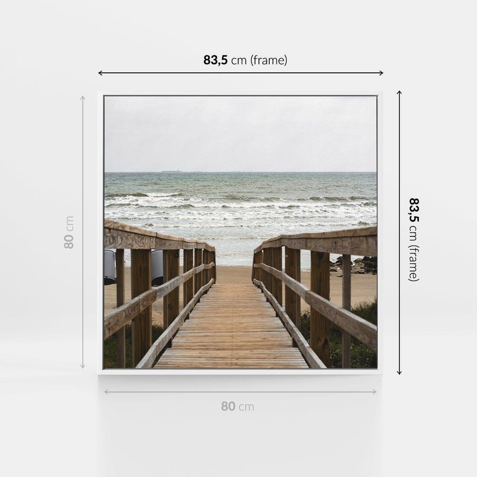 Obraz w ramie 80x80 - Morze i drewniany pomost - morze, pomost - rama biała