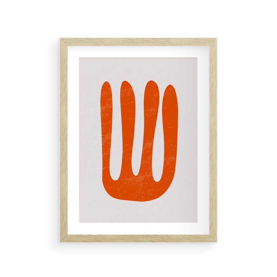 Plakat w ramie 30x40 - Eksploracja Nowego Światła - abstrakcyjna pomarańczowa forma, minimalizm - rama drewno