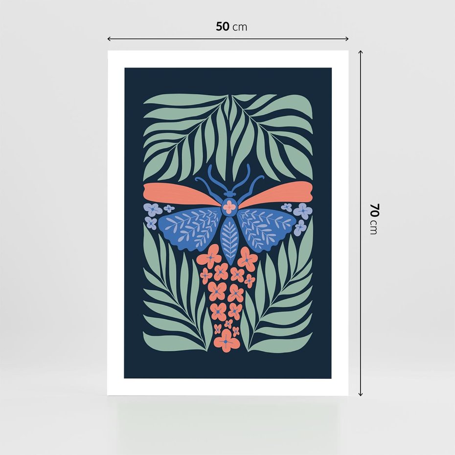 Plakat bez ramy 50x70 - Granatowa Noc - granatowe tło, abstrajcyjna ćma