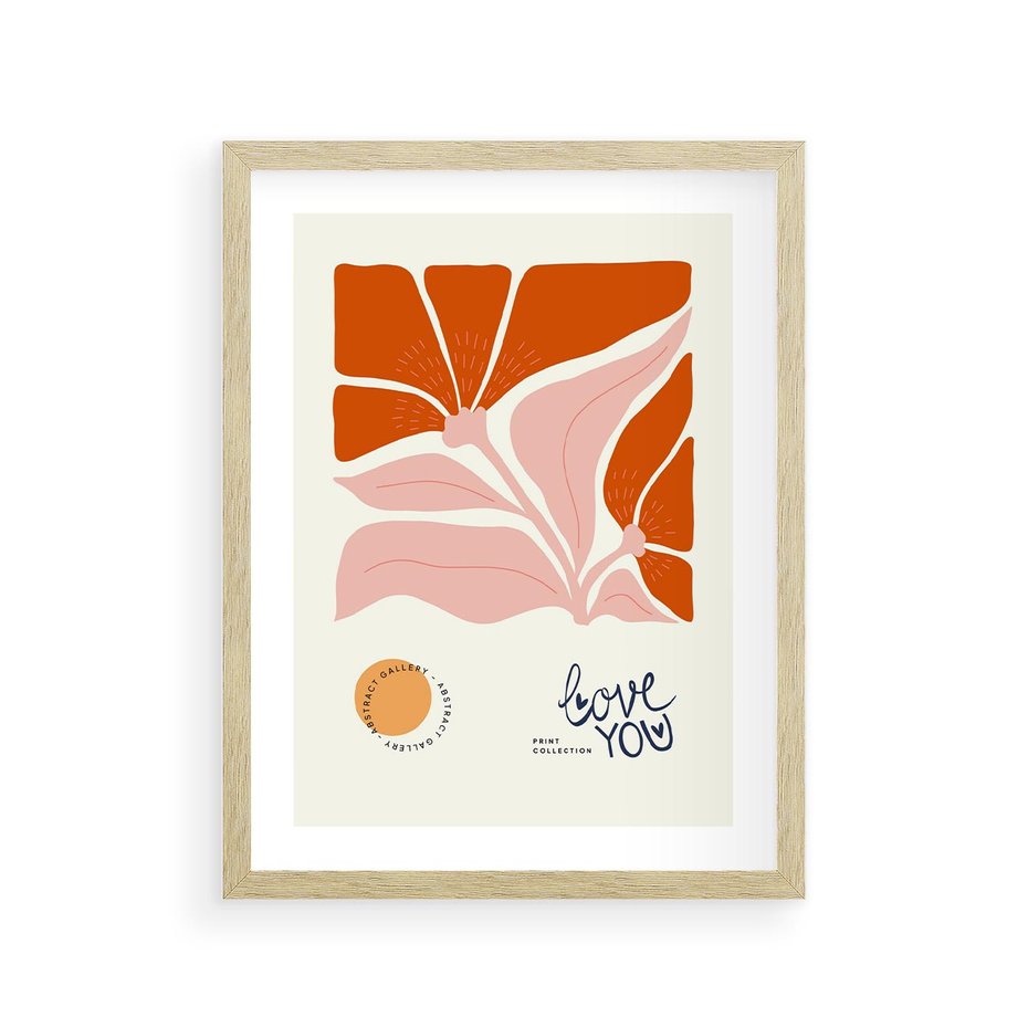 Plakat w ramie 30x40 - Miłość w Kwiatowym Sercu - kwiaty, miłość - rama drewno
