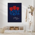 Obraz w ramie 70x100 - Podróżne Barwy - czerwone abstrakcyjne kwiaty, granatowe tło - rama czarna
