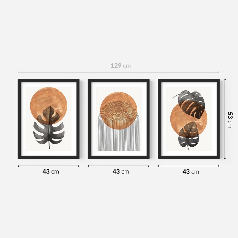 Zestaw obrazy w ramie 40x50 galeria - Monstera, boho, linie, minimalizm - rama czarna