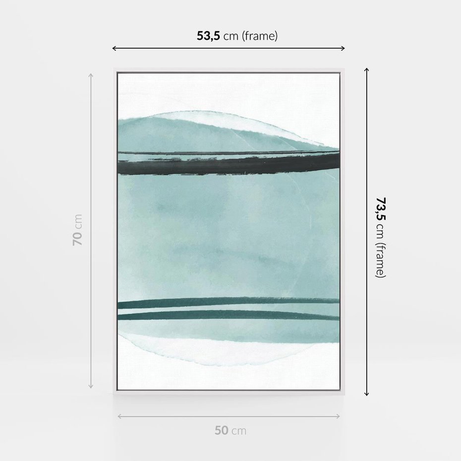 Obraz w ramie 50x70 - Turkusowy Świat - minimlizm, abstrakcja - rama biała