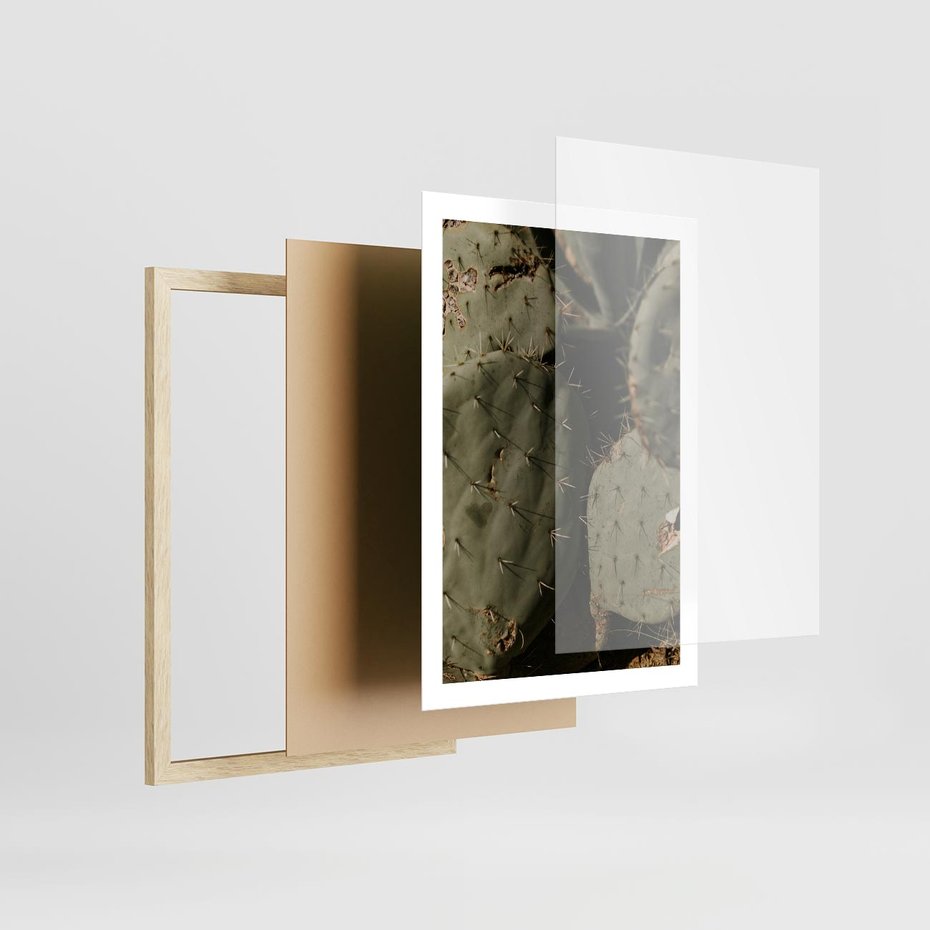 Plakat w ramie 50x70 - Urok Egzotyki - kaktusy, boho - rama drewno