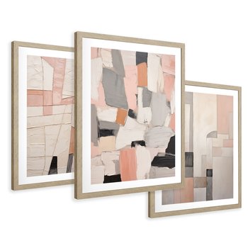 Zestaw obrazy w ramie 50x70 galeria - pastelowa, abstrakcja, olejny - rama drewno