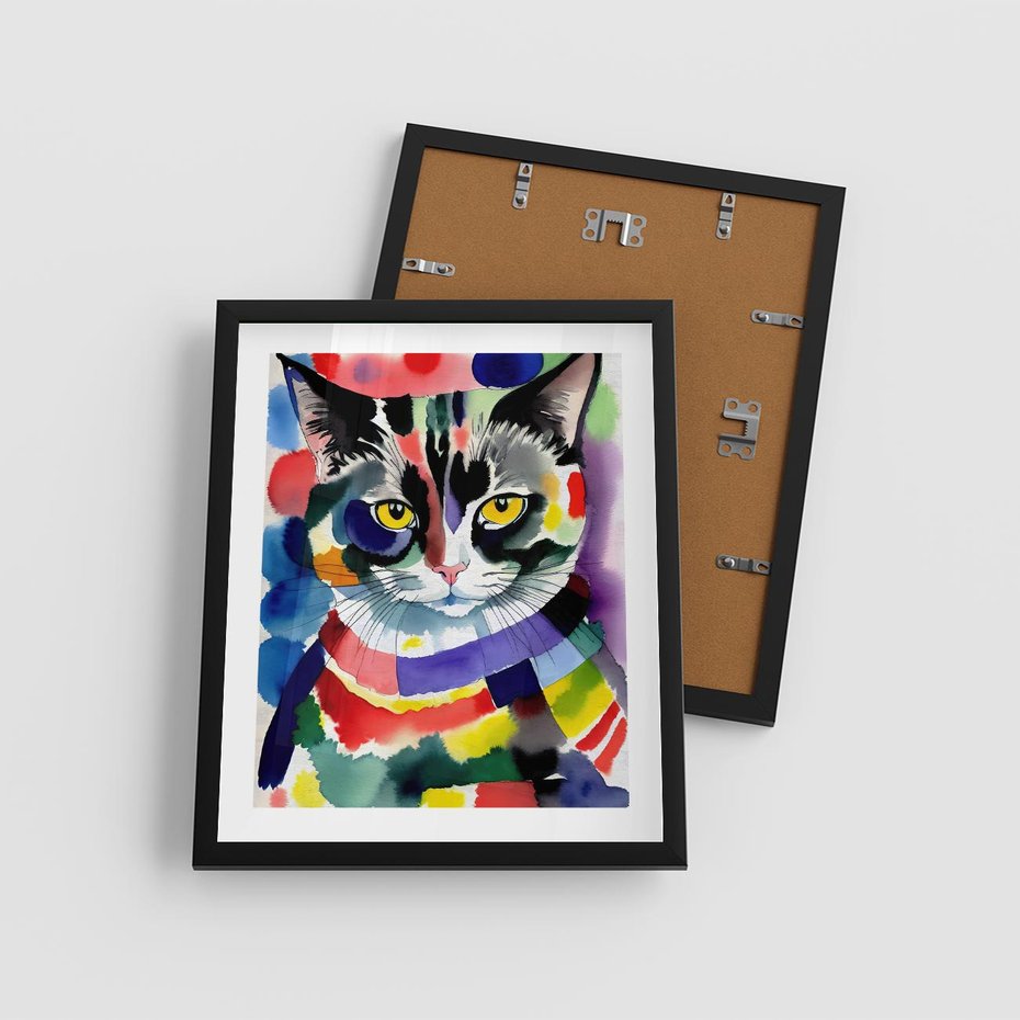 Plakat w ramie 40x50 - Koci Przyjaciel - abstrakcyjny obraz, akwarela - rama czarna