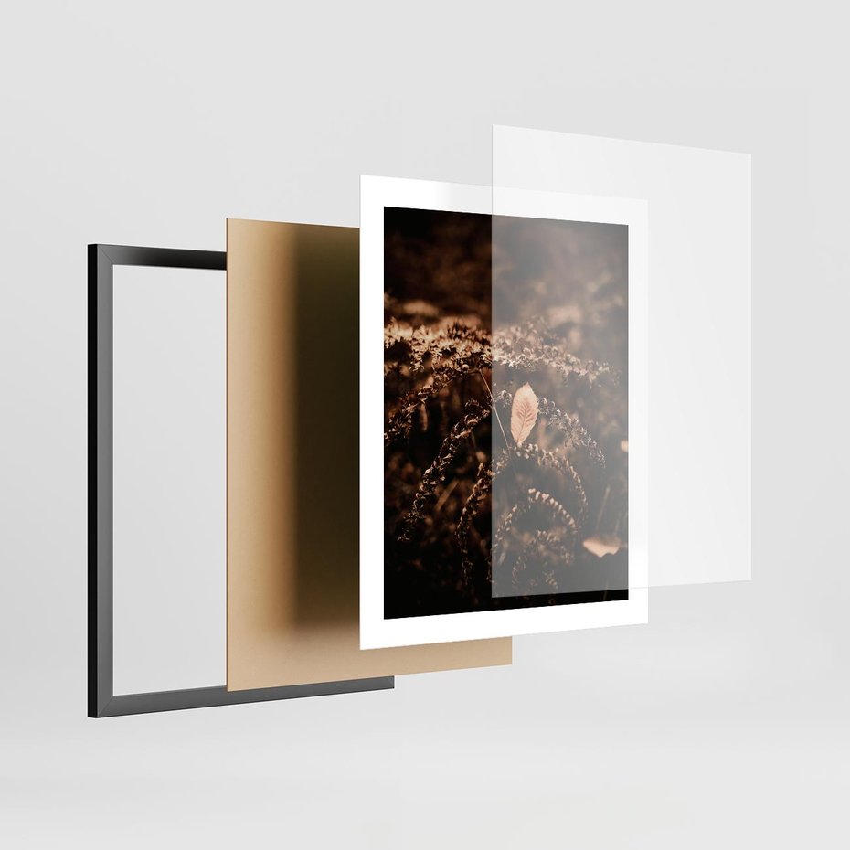 Plakat w ramie 40x50 - Gałęzie i Liść w Brązowej Tonacji - suche gałęzie, liść - rama czarna