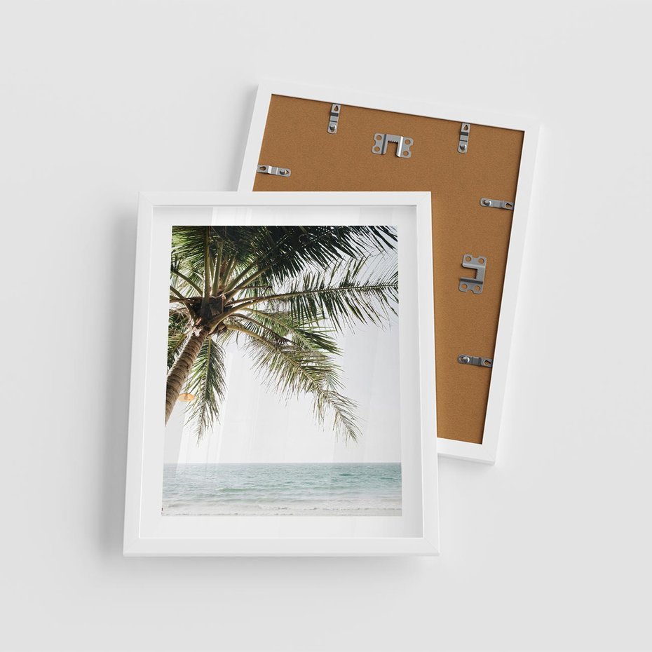Plakat w ramie 40x50 - Wakacyjne Marzenie - palma nad morzem, - rama biała