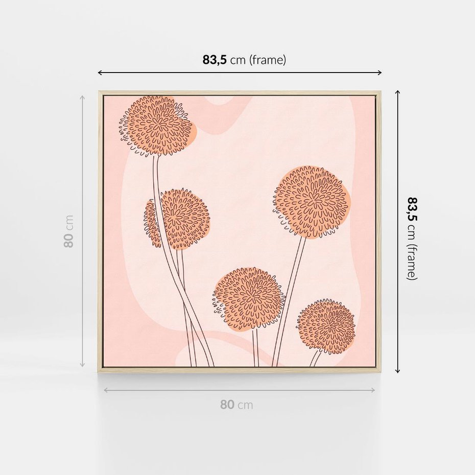 Obraz w ramie 80x80 - Rozkwitające Emocje - minimalistyczny plakat, pudrowe kwiaty - rama drewno