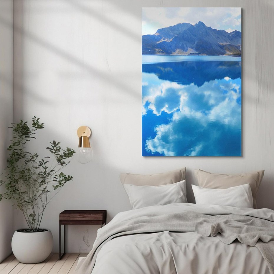 Obraz na płótnie 50x70 - Jezioro - Góry, chmury i niebo - jezioro, góry