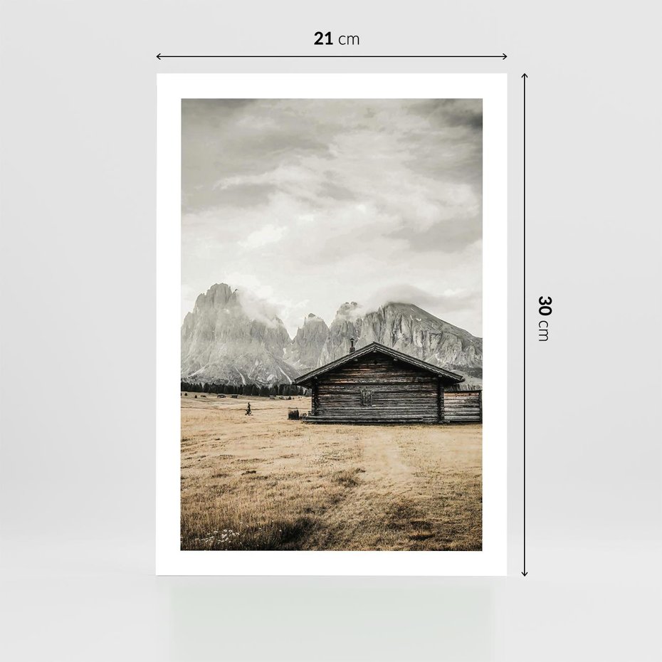 Plakat bez ramy 21x30 - Surowa Przestrzeń i Górski Ustronny Azyl - chatka w górach, góry