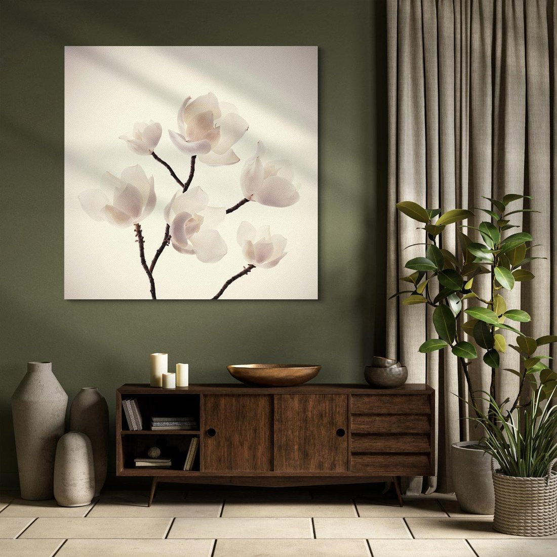 Obraz na płótnie 50x50 - Elegancja Natury - magnolia, białe