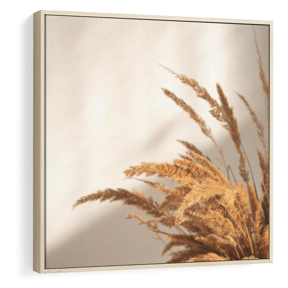 Obraz w ramie 50x50 - Swobodne trawy boho - boho, suche - rama drewno