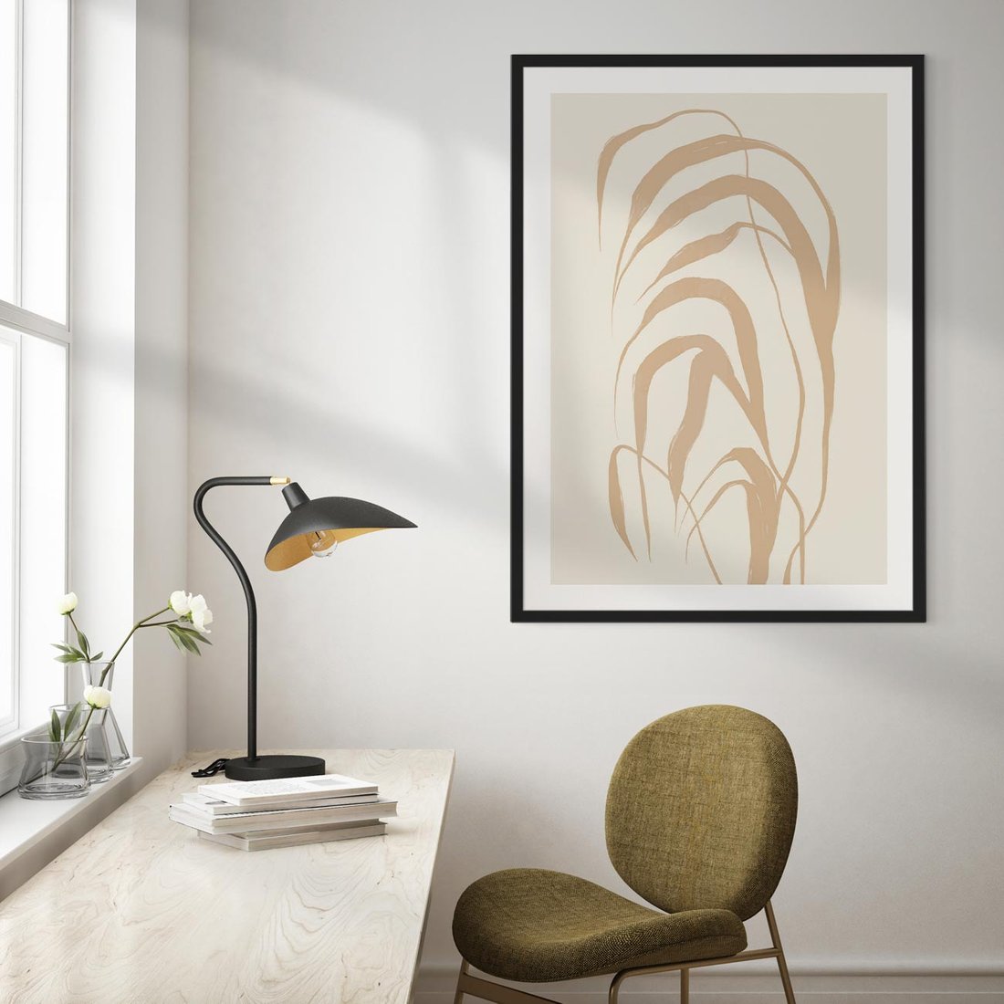 Plakat w ramie 30x40 - Formy Nowoczesności - minimalistyczny plakat, liście palmy - rama czarna
